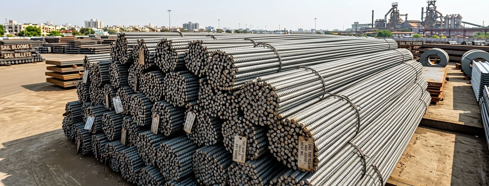 Jindal TMT bar stacks at the stockyard