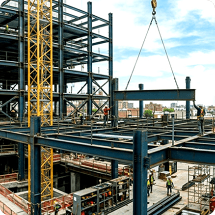 Structural steel erection on a project site