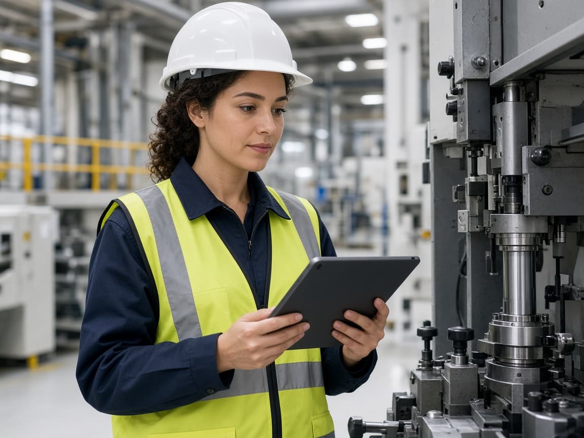 Engineer reviewing automation on a tablet