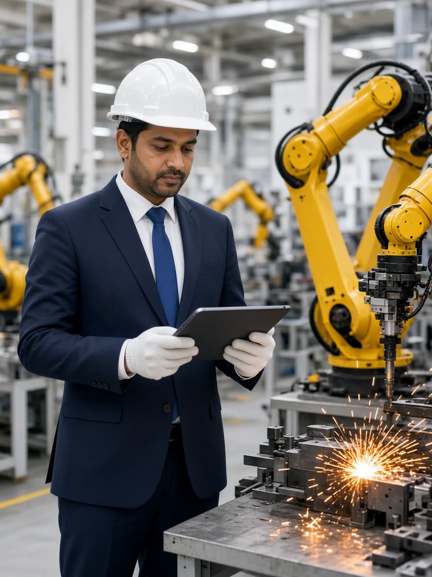 Engineer reviewing production on the factory floor